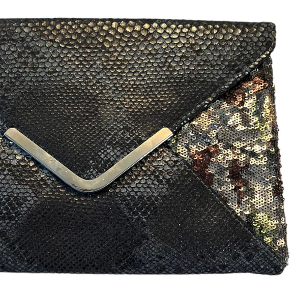 Evening Envelope Clutch Sequined Snakeskin Bag Black Multicolor Crossbody Chain - Picture 6 of 8